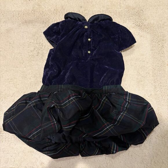 Janie And Jack Bubble Hem Dress Plaid Velvet Christmas Holiday Infant Girls 3-6m - Picture 4 of 7